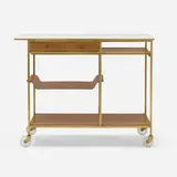 Irwin Collection serving cart, model C9203 by Paul McCobb, 1952, bleached mahogany, brass, structural glass, sold May 2023