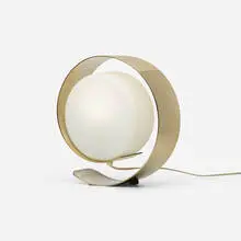 Table lamp by Pierre Cardin, c. 1975, aluminum, frosted glass, sold May 2023