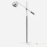 Floor lamp by Robert Sonneman, c. 1965, chrome-plated steel, enameled steel, leather, sold May 2023