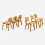 DCWs, set of six by Charles Eames, ash plywood, rubber, sold May 2023