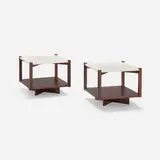 Occasional tables, pair by M.L. Magalhães, c. 1960, marble, rosewood, sold May 2023
