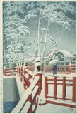 Snow at Yakumo Bridge, Mnagata Shrine, Kobe by Kawase Hasui, 1940, Woodblock, offered Mar 2021