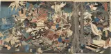Battle in the Taiheiki by Toyohara Kunichika, c. 1860, Woodblock Triptych, offered Mar 2021