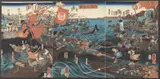 Tha Battle of Yashima Triptych by Kuniyoshi Utagawa, Woodblock, offered Mar 2021