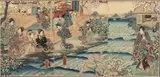 Lovers Separated by a Stream by Utagawa Kunisada, c. 1850, Woodblock Triptych, offered Mar 2021