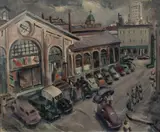 Old City Market by Myrtle Jones, c. 1955, Oil on Masonite, offered Mar 2021