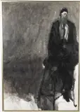 Seated Figure on a Double Stool (The Rabbi) by David DeLong, Acrylic on Canvas, offered Mar 2021