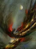 Abstract with Moon by Leonardo Nierman, Oil on Board, offered Mar 2021