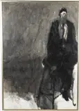 Seated Figure on a Double Stool (The Rabbi) by David DeLong, Acrylic on Canvas, offered Oct 2020