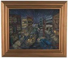 NYC Night Scene by Joseph Barr, Oil on canvas, offered May 2022