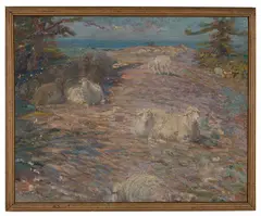 An impressionistic scene (Jamestown, Rhode Island) by John Austin Sands Monks, Oil on board, offered Feb 2022