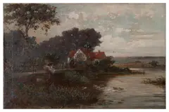 Mother with Child in an English Coastal Scene by Henry Martin, Oil on canvas, offered Feb 2022