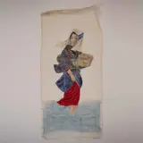 Woman wearing a Fukinagashi Collecting Shells by Late Edo Period Gouache on Silk, Gouache with gold leaf on silk. Unmounted silk, offered Feb 2022