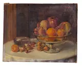 Still Life with Water Filled Bowl and Fruit by Bruno Bramanti, Oil on canvas, offered Feb 2022