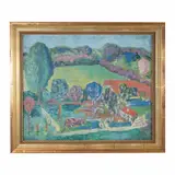 Circa 1935. WPA Era. Signed lower right by Max Schnitzler, Oil on burlap, offered Oct 2021