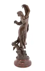 Crepuscle by Hippolyte Moreau, bronze sculpture on red marble base, sold Sep 2024