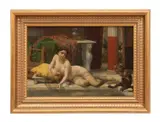 Untitled - Reclining Nude Near Pool - 19th century by Alexander Louis Leloir, oil on panel, sold Sep 2024