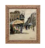 Untitled - Figures at an Outdoor Market by Alexander Denonne, oil on canvas, sold Sep 2024