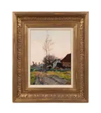 Untitled - Sunlit Landscape with Farmhouse by Prosper Joseph Pierre de Wit, oil on board, sold Sep 2024