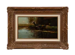 Untitled - Woman Washing Clothes in River by Aris Knikker, oil on canvas, sold Sep 2024