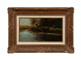 Untitled - Woman Washing Clothes in River by Aris Knikker, oil on canvas, sold Sep 2024