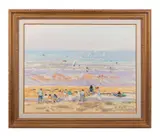 Untitled - Beach Scene by Gaston Sebire, oil on canvas, sold Sep 2024