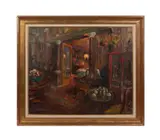 Untitled - Le Salon Rouge Interior Scene by Georges Lemmers, oil on canvas, sold Sep 2024