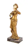 Untitled - Medieval Lady Holding Coffer by Xavier Raphanel, bronze sculpture raised on red marble plinth, sold Sep 2024