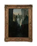 Untitled - Bruxelles Disparu-La Rue de la Bergere City Scene by Willem Delsaux, oil on canvas, sold Sep 2024