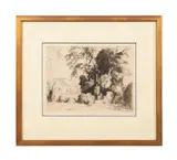 Illyria - circa 1943 by Daniel Garber, etching and plate tone on cream laid paper, sold Oct 2024