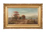Untitled - Landscape with Figures and Lake by Ulrich Augustus Hoegger, oil on canvas laid to board, sold Oct 2024
