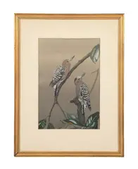 Woodpeckers - circa 1972 by Edward Von Siebold Dingle, watercolor on board, sold Oct 2024