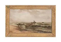 Untitled - Pulling to Shore - c. 1900 by Nelson S. Bowdish, oil on canvas, sold Oct 2024
