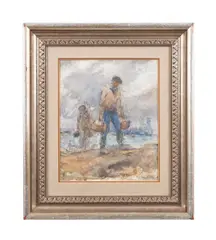 Untitled - Fishermen with Baskets - c. 1888 by Frank C. Penfold, watercolor on paper, sold Oct 2024