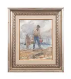 Untitled - Fishermen with Baskets - c. 1888 by Frank C. Penfold, watercolor on paper, sold Oct 2024
