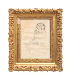 Untitled - Mother Pulling on Baby's Stockings by Mary Cassatt, 1890, graphite pencil and chalk on watermarked wove paper (indistinguishable watermark, sold Oct 2024