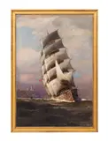 Untitled - Clipper Under Sail with Lighthouse by Vivian Forsyth Porter, oil on canvas, sold Oct 2024