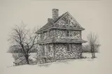 drawing "The Chadd House by Peter Sculthorpe, ink on paper, sold Oct 2018
