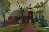 painting "Old Swedes Church by Bayard Berndt, oil on canvas, sold Oct 2018