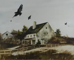 landscape painting with crows by Rea Redifer, watercolor on paper, sold Oct 2018