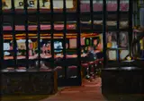 painting "Sports Bar by Robert A. Beck, oil on panel, sold Oct 2018