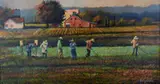 farm landscape painting with workers by Jerry Cable, oil on canvas, sold Oct 2018