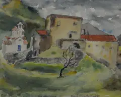 Untitled by Emily Sinclair Custer, watercolor painting "Hillside Villa", sold Oct 2018