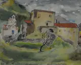 Untitled by Emily Sinclair Custer, watercolor painting "Hillside Villa", sold Oct 2018