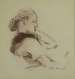 drawing "Study of a Woman by Seymour Remenick, crayon on paper, sold Oct 2018