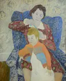 modernist painting "Mother and Child by John Formicola, oil on canvas, sold Oct 2018