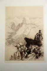 Untitled by Thomas Moran, etching on paper "The Half Dome-View from Moran Point", sold Oct 2018