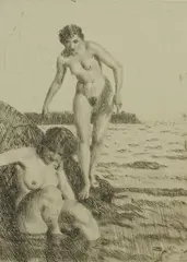Untitled by Anders Zorn, 1917, drypoint etching on paper "On Hemso Island", sold Oct 2018