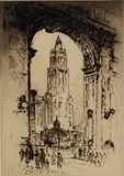 Untitled by Joseph Pennell, etching on paper "Woolworth Tower", sold Oct 2018