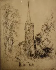 Untitled by Joseph Pennell, etching on paper "St. Peter's Spire", sold Oct 2018